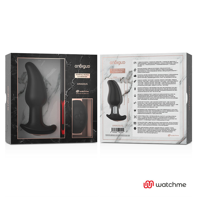 ANBIGUO - WATCHME ANALPLUG-VIBRATOR MIT FERNBEDIENUNG UND ROTIERENDEN PERLEN AMADEUS