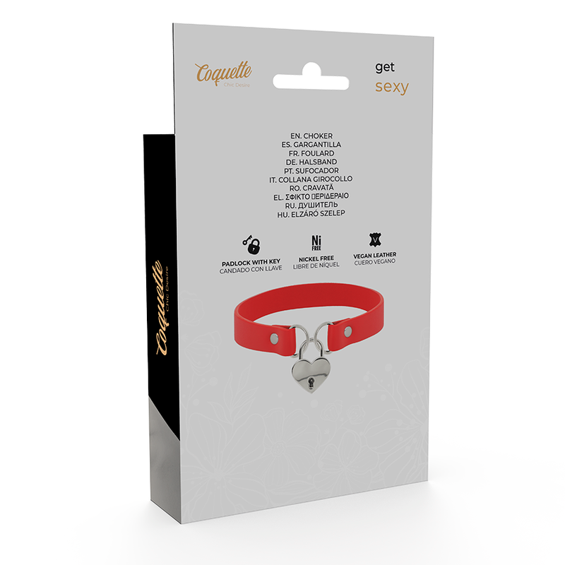 COQUETTE CHIC DESIRE - VEGANES HALSBAND AUS ROTEM LEDER MIT HERZANHÄNGER MIT SCHLÜSSEL?