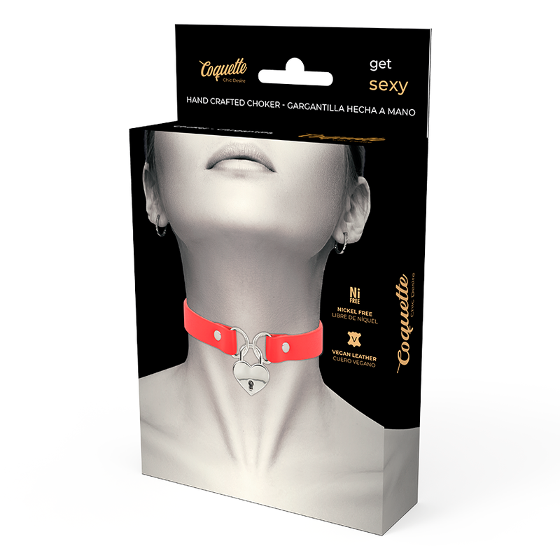 COQUETTE CHIC DESIRE - VEGANES HALSBAND AUS ROTEM LEDER MIT HERZANHÄNGER MIT SCHLÜSSEL?