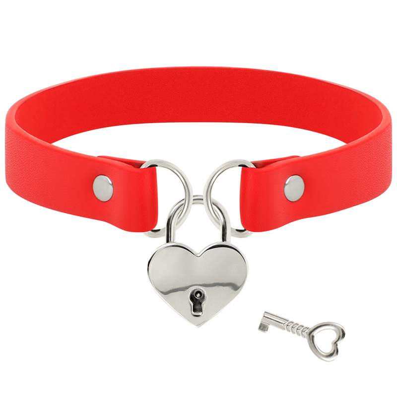 COQUETTE CHIC DESIRE - VEGANES HALSBAND AUS ROTEM LEDER MIT HERZANHÄNGER MIT SCHLÜSSEL?