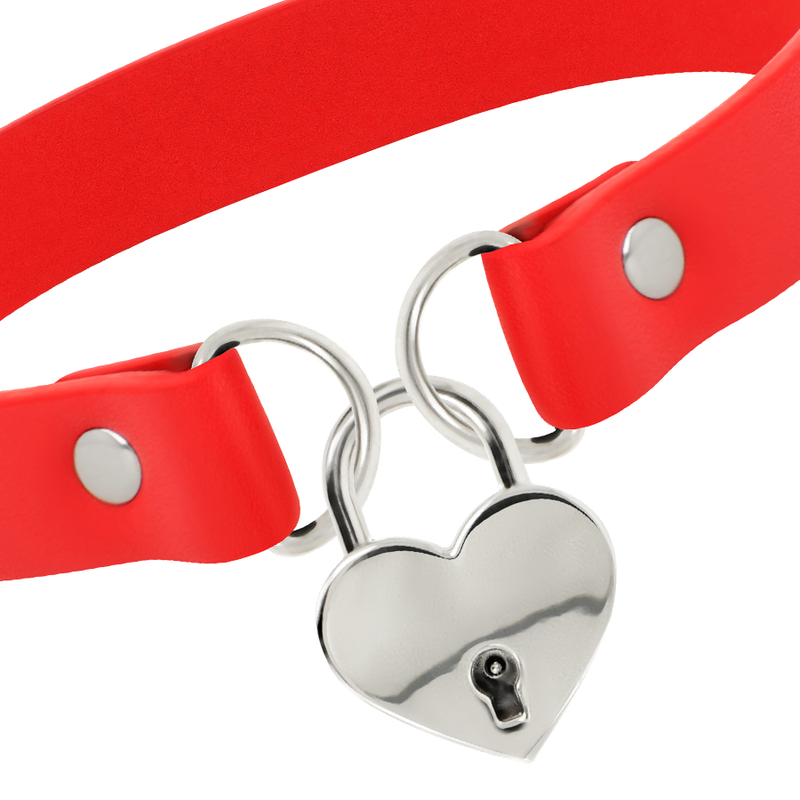 COQUETTE CHIC DESIRE - VEGANES HALSBAND AUS ROTEM LEDER MIT HERZANHÄNGER MIT SCHLÜSSEL?