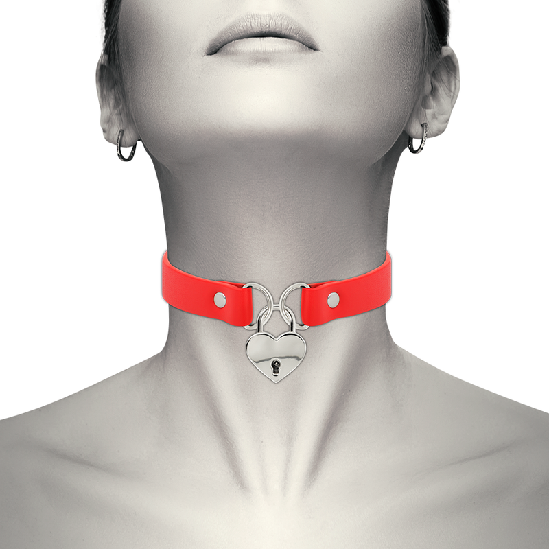 COQUETTE CHIC DESIRE - VEGANES HALSBAND AUS ROTEM LEDER MIT HERZANHÄNGER MIT SCHLÜSSEL?