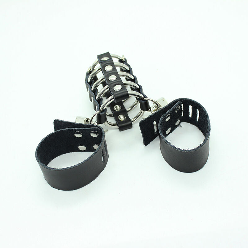 OHMAMA FETISH - PENISKÄFIG MIT METALLRINGEN UND LEDERRIEMEN