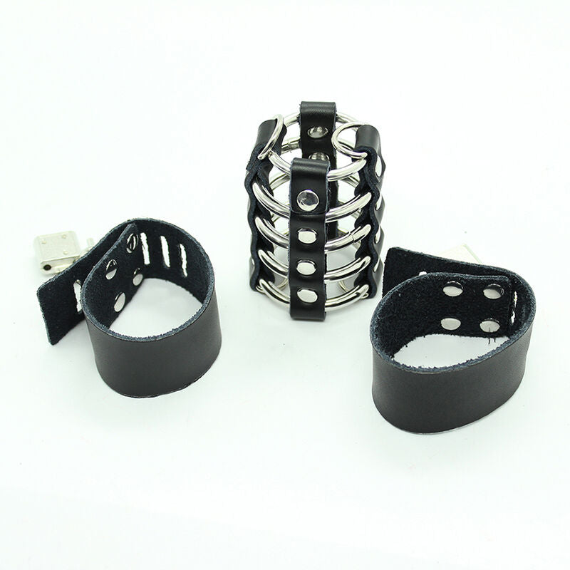 OHMAMA FETISH - PENISKÄFIG MIT METALLRINGEN UND LEDERRIEMEN