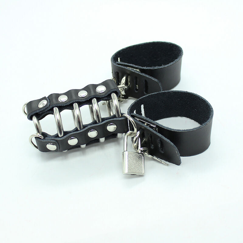 OHMAMA FETISH - PENISKÄFIG MIT METALLRINGEN UND LEDERRIEMEN