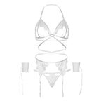 LEG AVENUE - ENSEMBLE QUATRE PIÈCES SOUTIEN-GORGE, STRING, PORTE-JARRETELLES ET POIGNETS TAILLE UNIQUE - NOIR