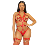 LEG AVENUE - KINK - HARNAIS CLOUTÉ O-RING TEDDY TAILLE S - ROUGE