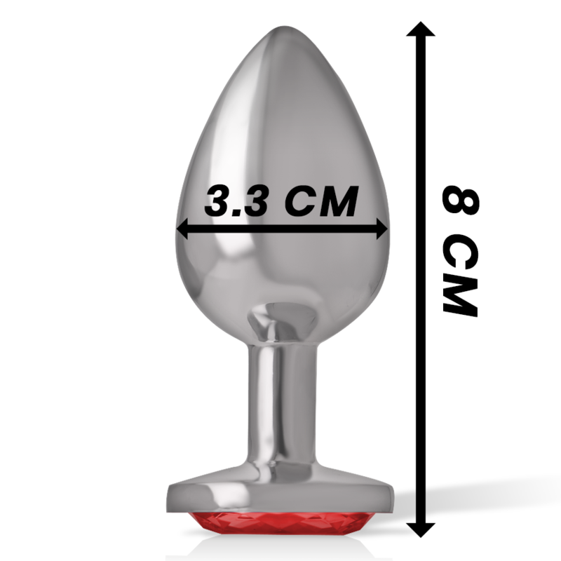 INTENSE – ANALPLUG AUS METALL MIT ROTEM KRISTALL GRÖSSE M