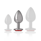 INTENSE – ANALPLUG AUS METALL MIT ROTEM KRISTALL GRÖSSE M