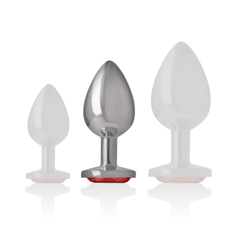 INTENSE – ANALPLUG AUS METALL MIT ROTEM KRISTALL GRÖSSE M