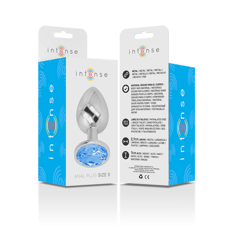 INTENSE - ALUMINIUM-ANALDILDO MIT BLAUEM KRISTALL GRÖSSE S