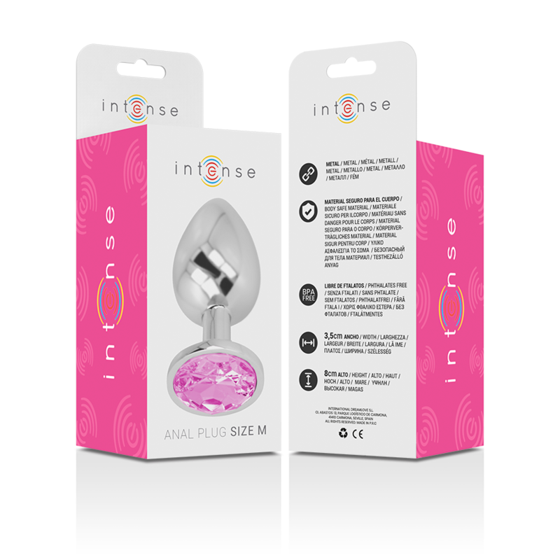 INTENSE - ANALPLUG AUS ALUMINIUM MIT ROSAFARBENEM KRISTALL GRÖSSE M