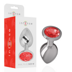 INTENSE – ANALPLUG AUS METALL MIT ROTEM KRISTALL GRÖSSE M