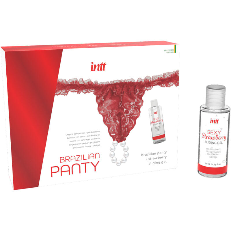 INTT RELEASES - ROTE BRASILIANISCHE SLIP MIT PERLEN UND GLEITGEL 50 ML