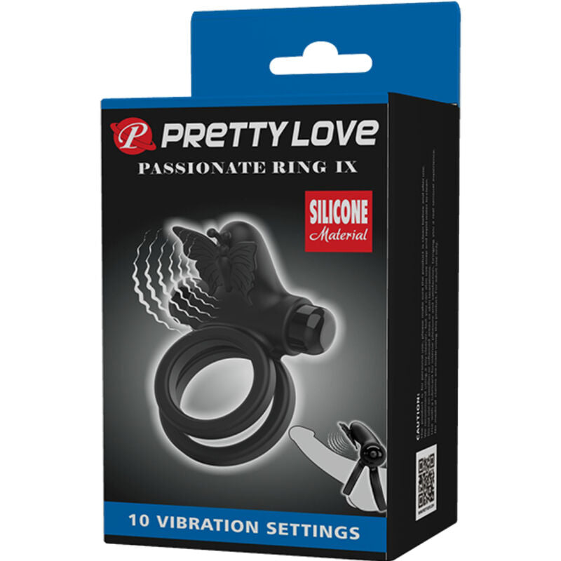 PRETTY LOVE – DOPPELTER VIBRATIONSCOCKRING MIT STIMULATOR SCHWARZ