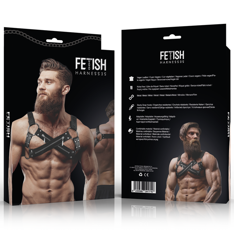 FETISH SUBMISSIVE ATTITUDE – VERSTELLBARES NEOPREN-BRUSTGESCHIRR MIT REISSVERSCHLUSS FÜR HERREN