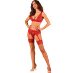 OBSESSIVE - ENSEMBLE LACELOVE TROIS PIÈCES ROUGE XS/S
