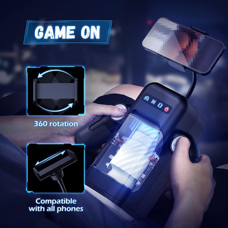 GAME CUP - MASTURBATOR MIT SCHUBVIBRATION, WÄRMEFUNKTION UND MOBILHALTERUNG - SCHWARZ