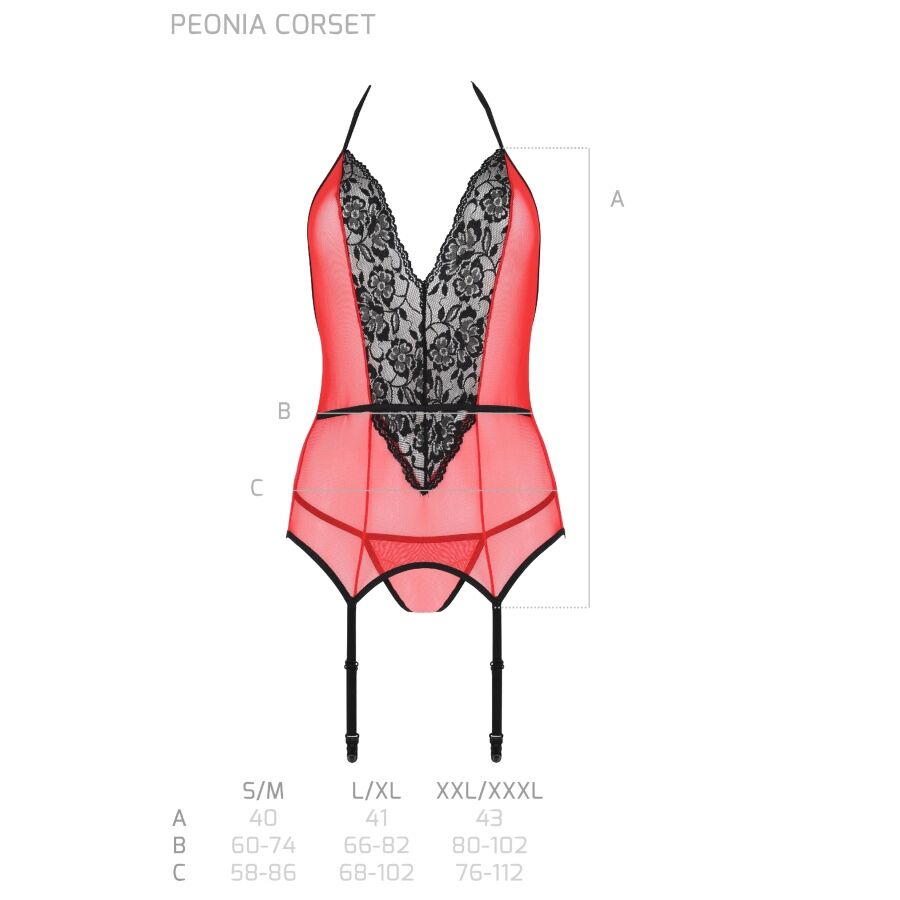 LEIDENSCHAFT - PEONIA KORSETT EROTISCHE LINIE ROT S/M