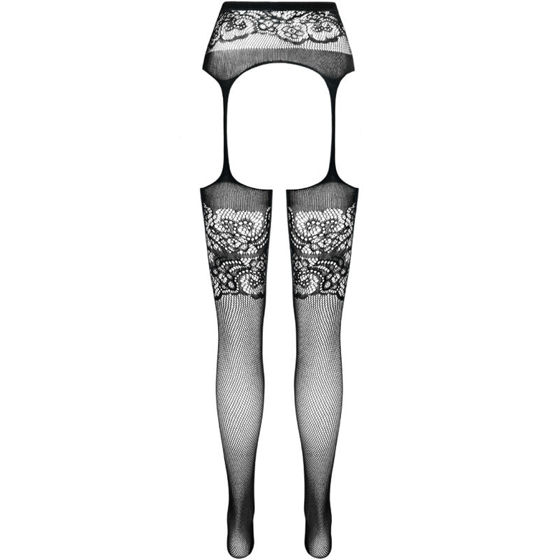 PASSION - S029 SCHWARZE STRUMPFHOSE MIT HALTERUNG EINHEITSGRÖSSE