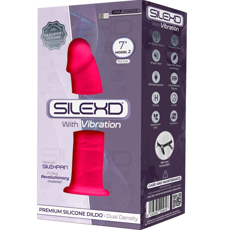 SILEXD - MODÈLE 1 VIBRATEUR PÉNIS RÉALISTE SILICONE PREMIUM SILEXPAN FUCHSIA 17.5 CM