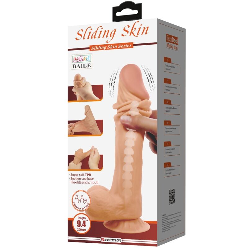 PRETTY LOVE - SERIE SLIDING SKIN REALISTISCHER DILDO MIT SAUGNAPF SLIDING SKIN FERNBEDIENUNG FLESH 24 CM