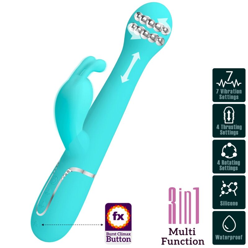 PRETTY LOVE - VIBRATOR DEJON RABBIT 3 IN 1 MULTIFUNKTIONAL WASSERGRÜN