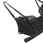 SUBBLIME - 3-TEILIGES SET BH + SLIP + STRUMPFBAND SPITZE SCHWARZ S/M
