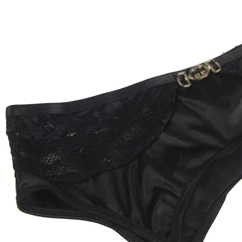 SUBBLIME - 3-TEILIGES SET BH + SLIP + STRUMPFBAND SPITZE SCHWARZ S/M
