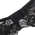 SUBBLIME - 3-TEILIGES SET BH + SLIP + STRUMPFBAND SCHWARZES BLUMENMUSTER S/M