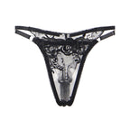 SUBBLIME - 3-TEILIGES SET BH + SLIP + STRUMPFBAND SCHWARZES BLUMENMUSTER S/M