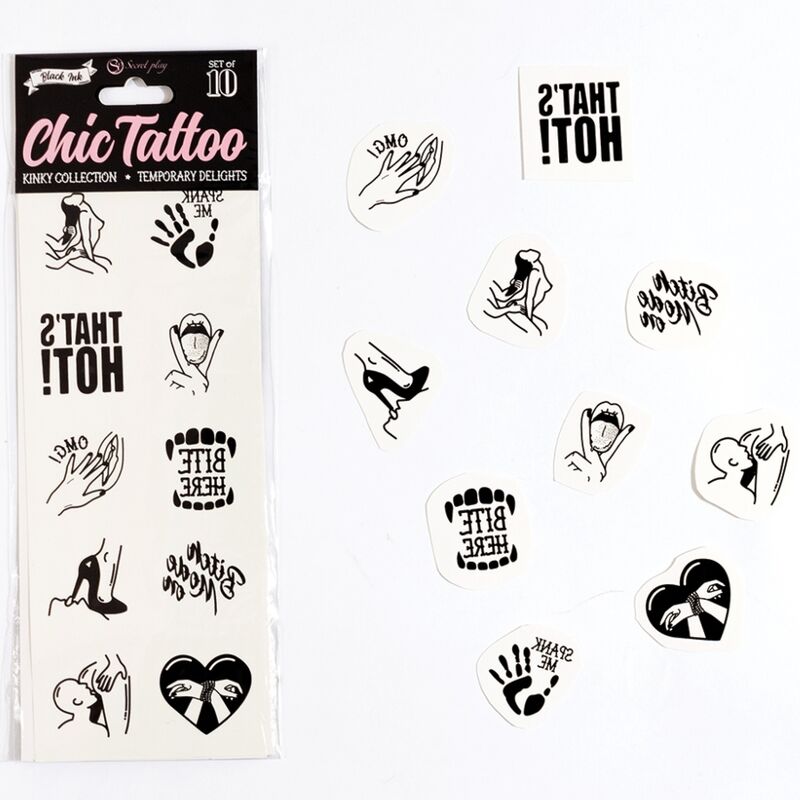 SECRET PLAY - SET AUS 10 TEMPORÄREN KINKY-TATTOOS KOLLEKTION