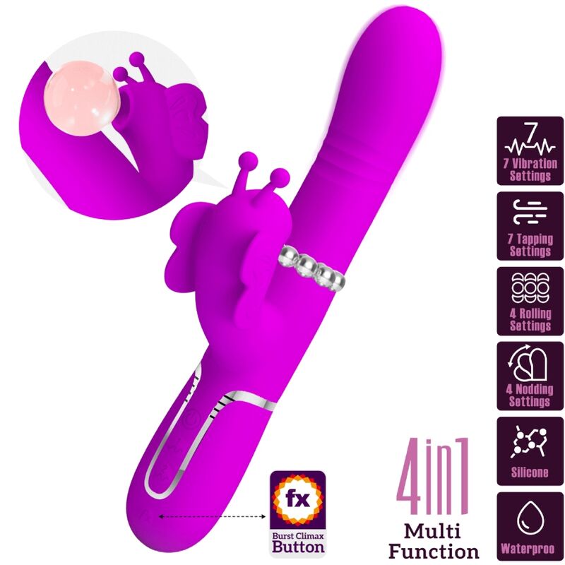 PRETTY LOVE - MULTIFUNKTIONS-VIBRATOR HASE 4-IN-1 SCHMETTERLING FUCHSIA