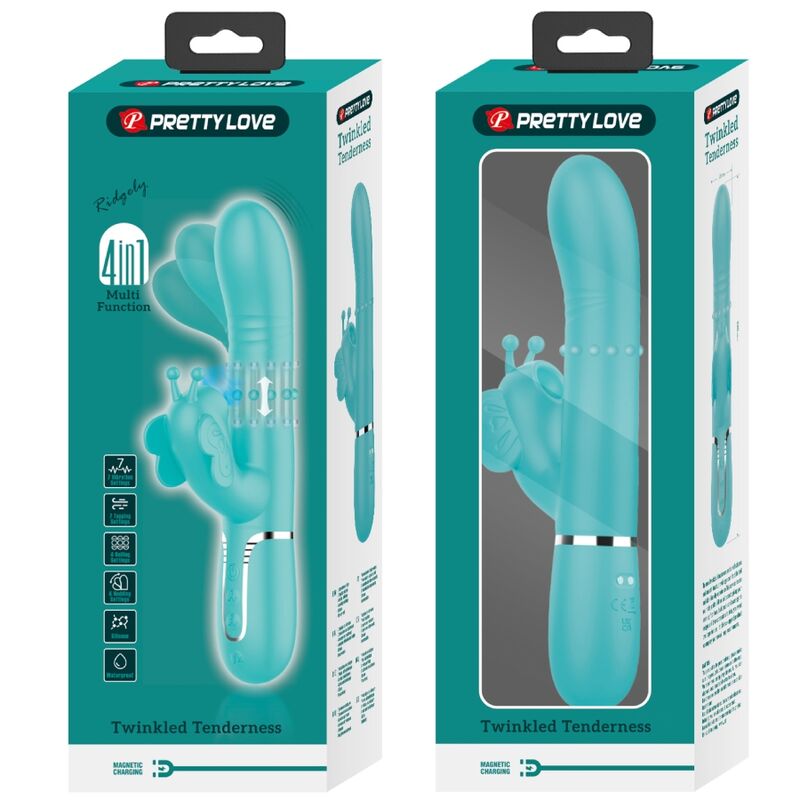 PRETTY LOVE - MULTIFUNKTIONS-KANINCHENVIBRATOR 4-IN-1 SCHMETTERLING AQUA GRÜN