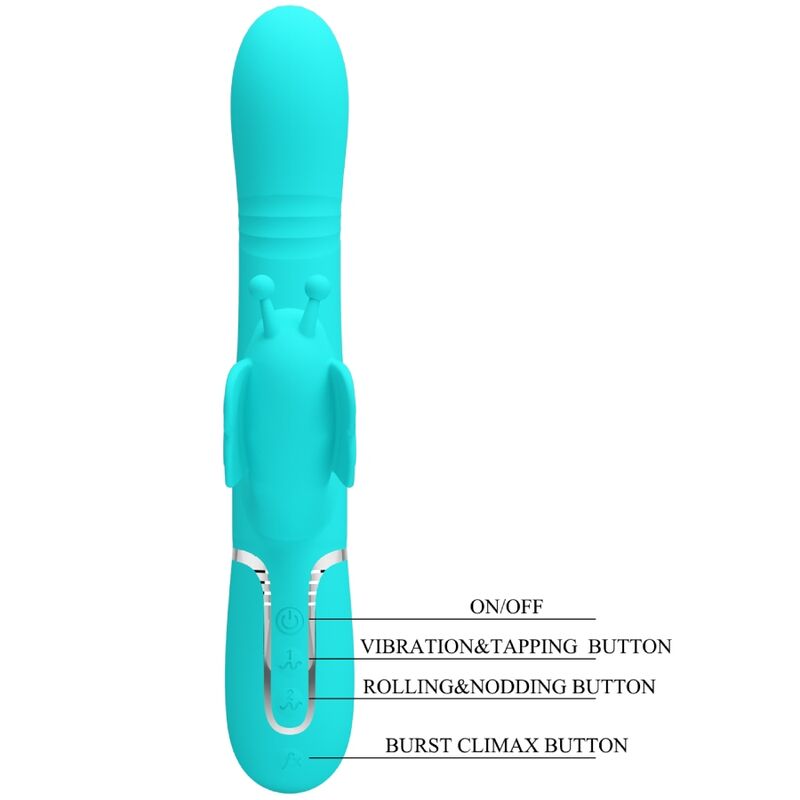 PRETTY LOVE - MULTIFUNKTIONS-KANINCHENVIBRATOR 4-IN-1 SCHMETTERLING AQUA GRÜN