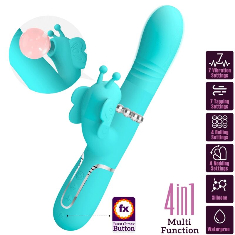 PRETTY LOVE - MULTIFUNKTIONS-KANINCHENVIBRATOR 4-IN-1 SCHMETTERLING AQUA GRÜN