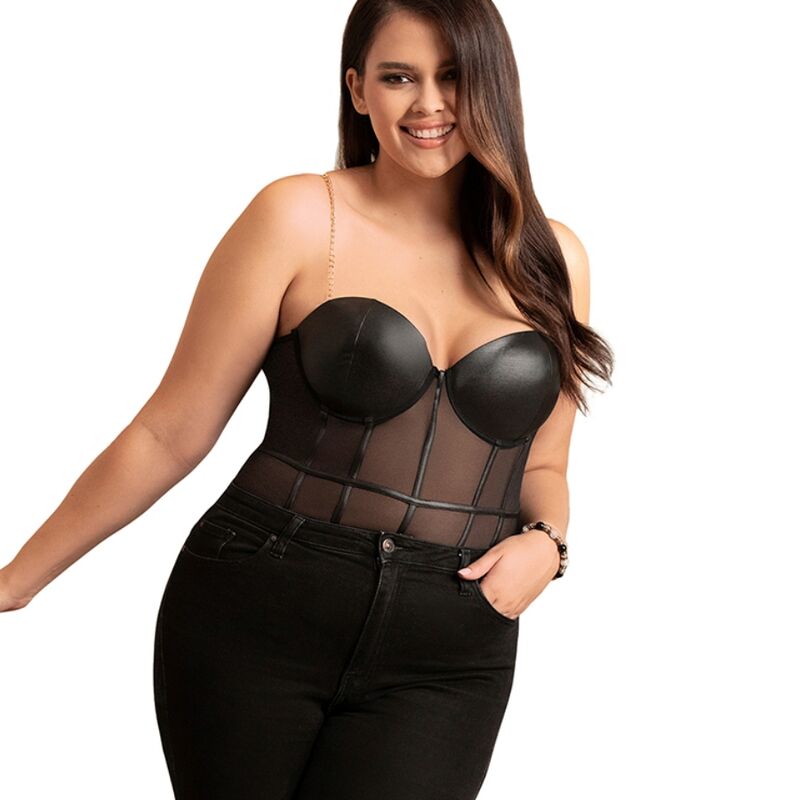 SUBBLIME - BODY MIT TRÄGERN, KETTE, SCHWARZ, S/M