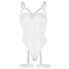 SUBBLIME - TEDDY MIT STRUMPFHALTER, TRÄGER-DETAIL AN DER BRUST, WEISS S/M