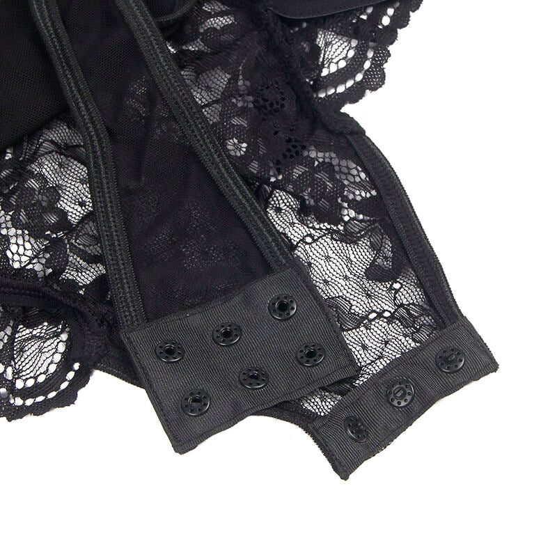 SUBBLIME - TEDDY MIT SPITZENDETAILS UND TRÄGERN SCHWARZ S/M