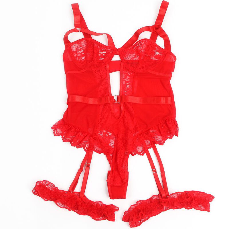 SUBBLIME - TEDDY MIT SPITZEN- UND TRÄGERDETAIL ROT S/M