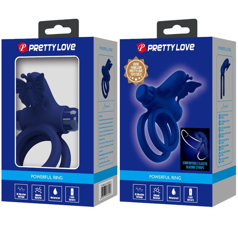 PRETTY LOVE - JAMELE DOPPELRING MIT VIBRATION & BLAUEM SCHMETTERLINGSSTIMULATOR