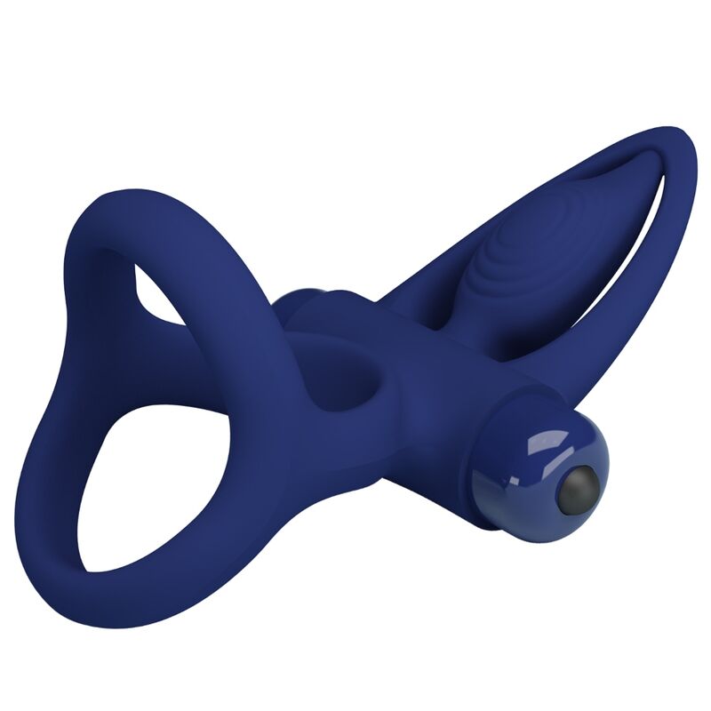 PRETTY LOVE – DOPPELRING MIT VIBRATION & STIMULATOR BLAU
