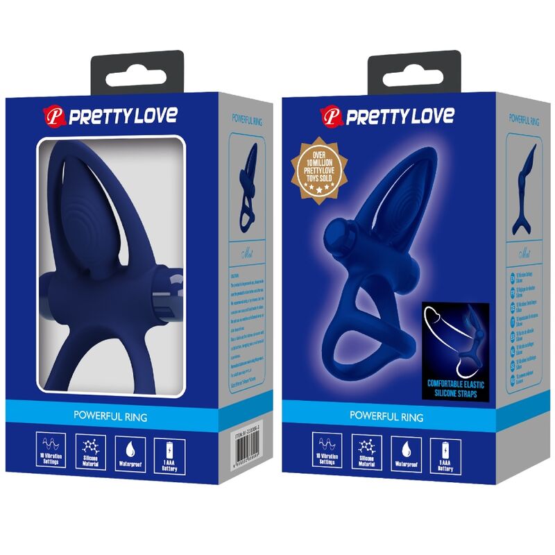 PRETTY LOVE – DOPPELRING MIT VIBRATION & STIMULATOR BLAU