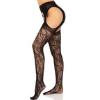 LEG AVENUE - STRUMPFHALTER STRÜMPFE SPITZE SCHWARZ