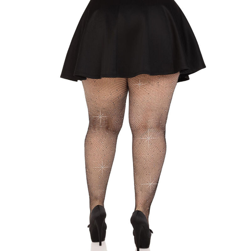 LEG AVENUE - NETZSTRUMPFHOSE MIT KRISTALLEN SCHWARZ ÜBERGRÖSSE