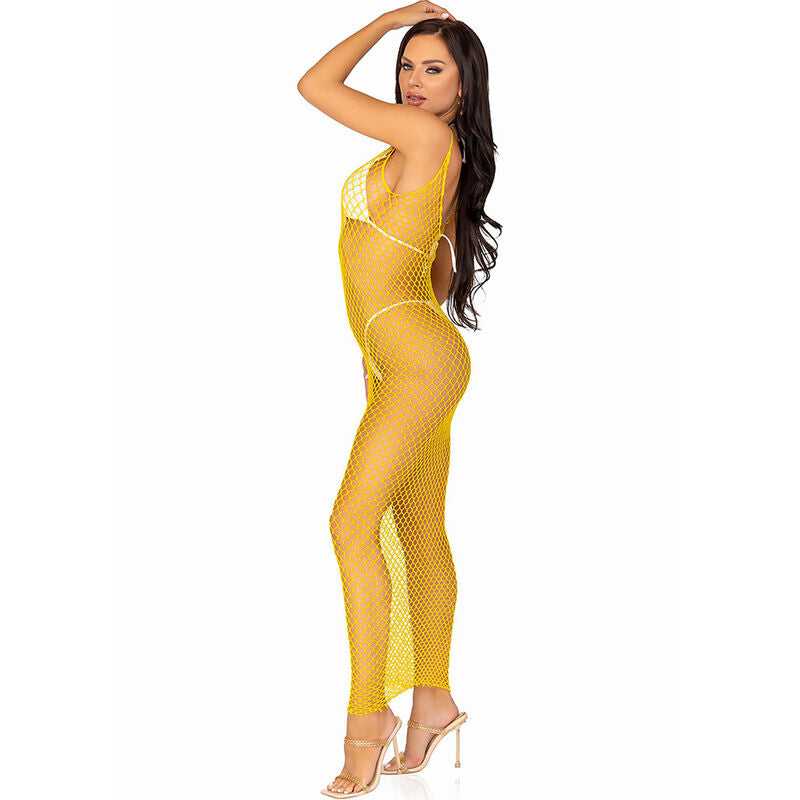 LEG AVENUE - LANGES NETZKLEID GELB EINHEITSGRÖSSE