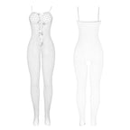 SUBBLIME - 951740 BODYSTOCKING RESILLE BLANCHE ENTREJAMBE AVEC NOEUDS TAILLE UNIQUE