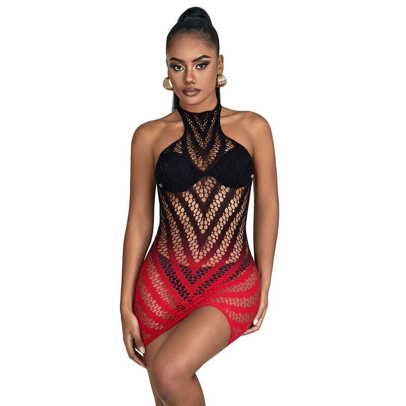 SUBBLIME - 952242 ELASTISCHES NETZKLEID ROT-SCHWARZ VERLAUF ONE SIZE