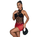 SUBBLIME - 952242 ELASTISCHES NETZKLEID ROT-SCHWARZ VERLAUF ONE SIZE