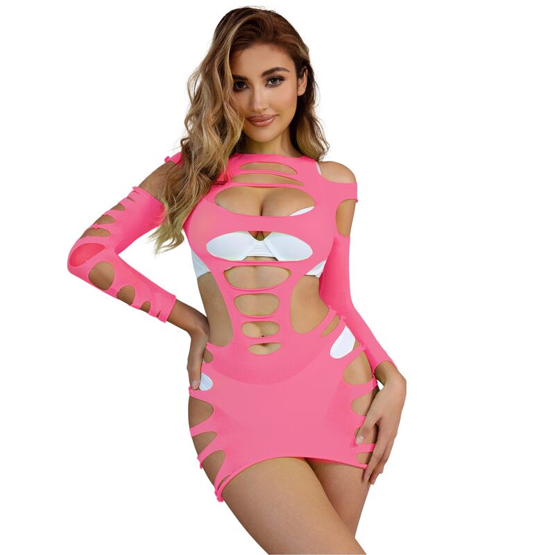 SUBBLIME - 952273 ELASTISCHES NETZKLEID LANGARM ROSA EINHEITSGRÖSSE